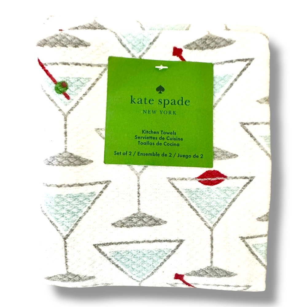 Kate Spade Set of 2 Martini Towels NWT 100% Cotton